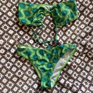 green and blue bikini